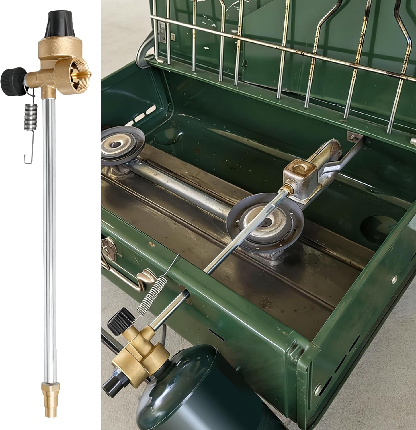 Conversion Adapter for Camping Stove, Solid Brass Adapter with Control Valve, Suitable for Camping and Outdoor Cooking