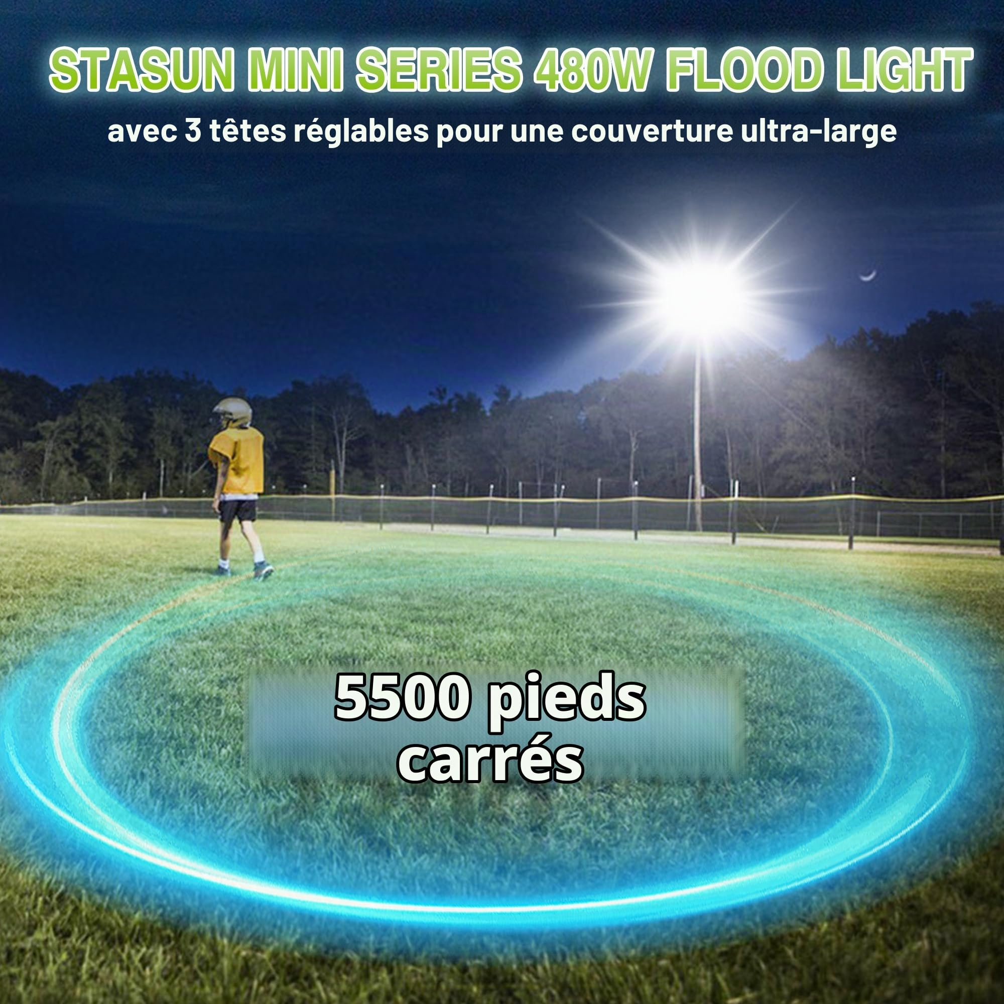 STASUN Projecteur led extérieur 480W 48000LM,6000K spot led,luminaire exterieur étanches IP66 avec angle réglable,adaptés aux stades et aux arrière-cours
