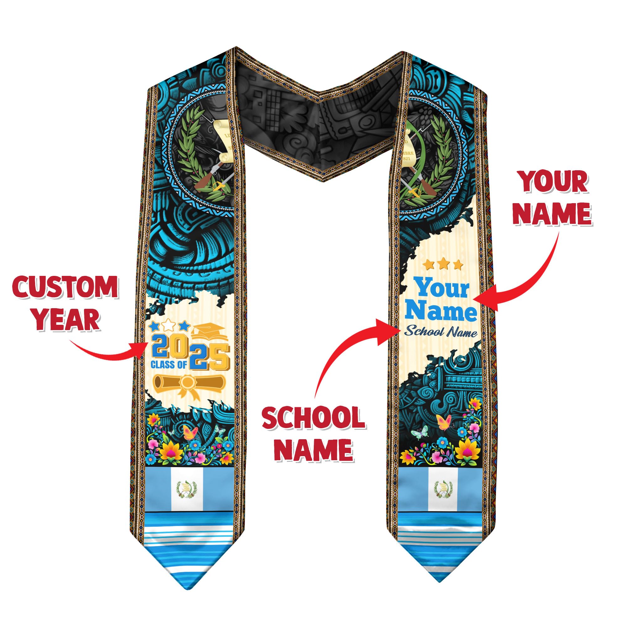 Customized Guatemala Graduation Stole 2025, Custom Guatemalan Graduation Sash, Class of 2025, Guatemalan American Flag 4