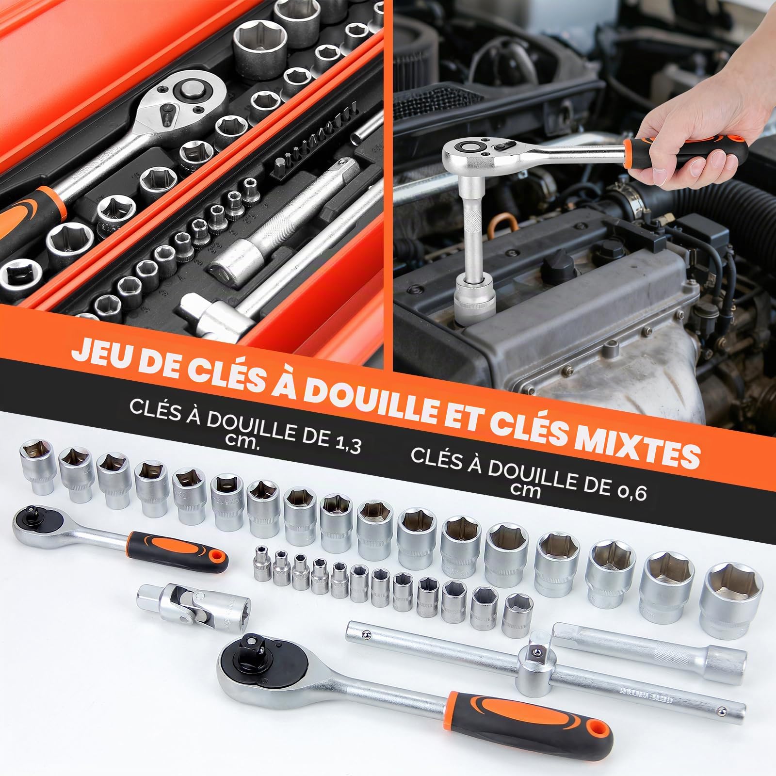 Walter Steel Caisse à Outil Complète 85 Pièces, Chrome Vanadium | Complète Portable avec Tournevis et Pinces - Kit d’Outils Idéal pour Maintenance Quotidienne à la Maison ou au Garage Orange