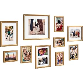 Camden Reed Mixed Gallery Wall Frame Set, (2) 16x20 Inch, (1) 11x14 Inch, and (2) 8x10 Inch, 9 Piece, Brass