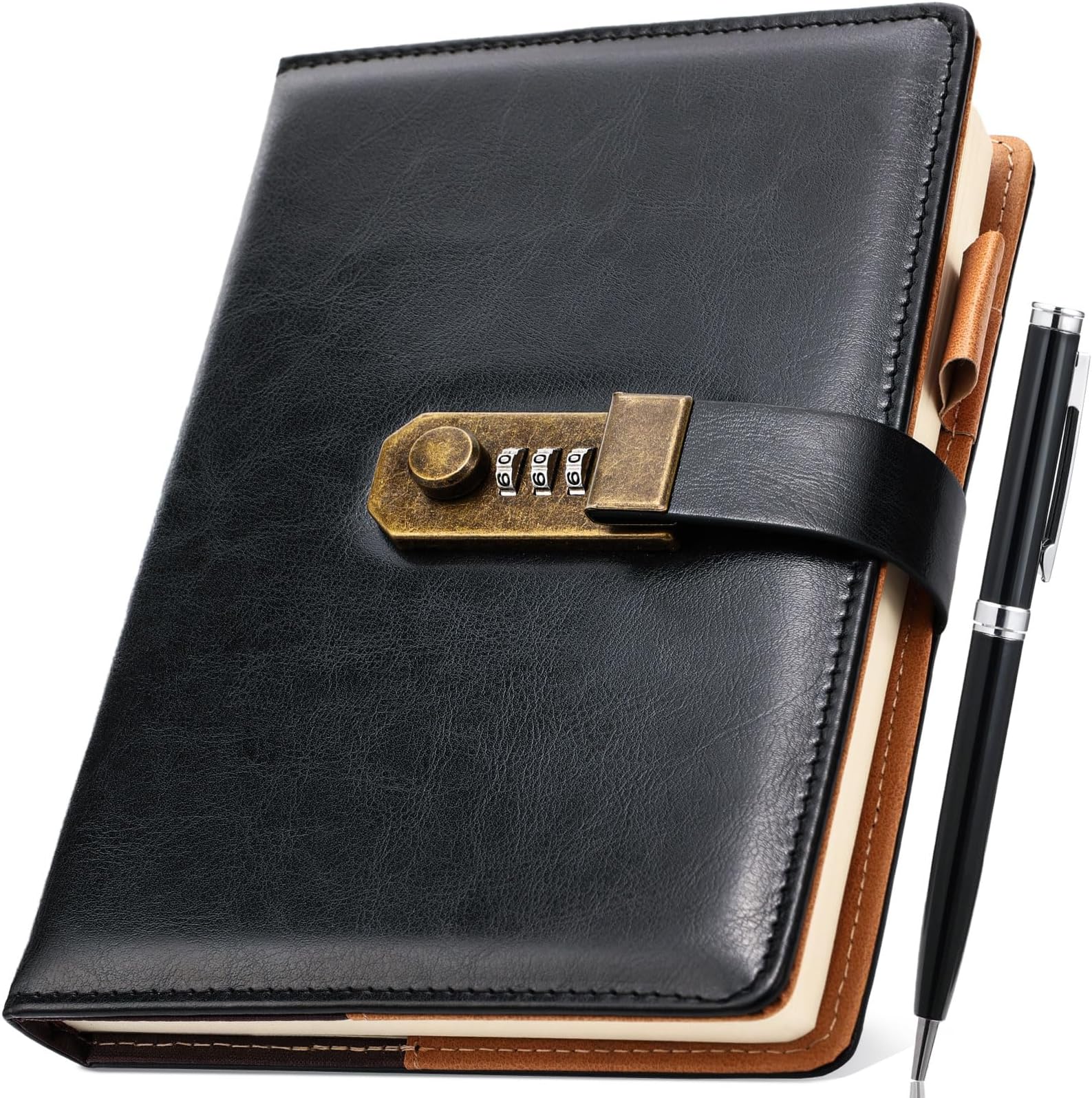 Nicpro Diary with Lock, A5 PU Leather Journal with Lock, Metal Pen, 260 Pages