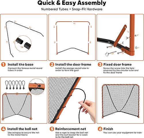 Miniatura 6 de Red de lacrosse portátil para portería plegable para patio trasero para objetivos de 6 x 6 x 7 pies, tamaño oficial, resistente, 0.157 in, tratada