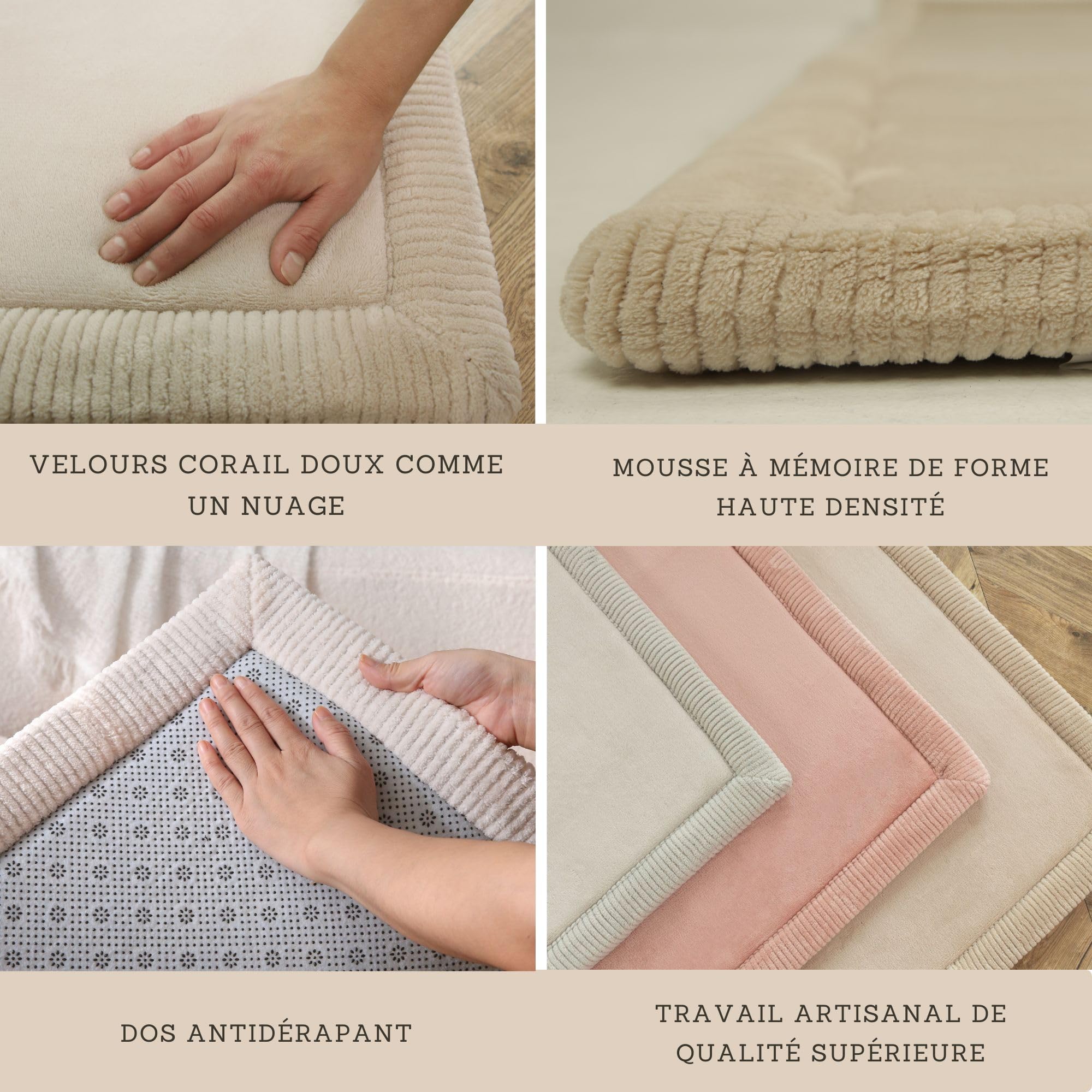 Tapis d'Éveil Beige 170x120x2,5cm - Mousse Mémoire Haute Qualité, Antidérapant pour Bébé - 3