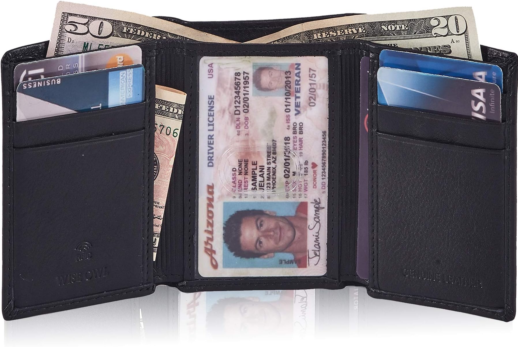Trifold Wallets for Men Real Leather Slim Front Pocket RFID Blocking Travel with ID Window in Gift Box