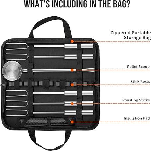 Miniatura 2 de Gibot Palitos de asado de malvavisco para hoguera, 5 varillas extensibles de acero inoxidable aptas para lavavajillas, con restos, alfombrilla de