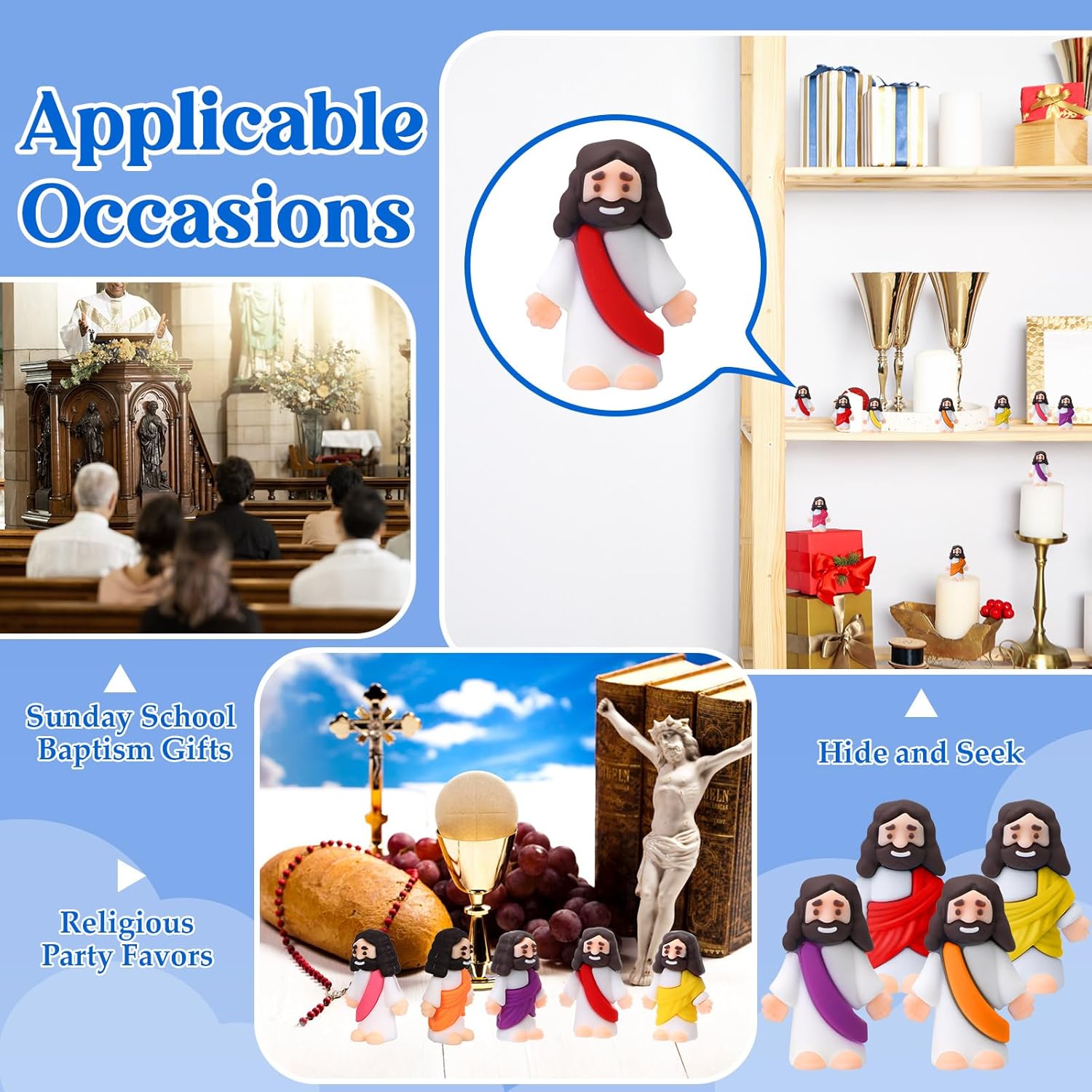 Bememo 200 Pcs Mini Jesus Figure Bulk Easter Tiny Jesus Figures Religious Party Favors for Hide and Seek Sunday Easter Eggs Stuffers Baptism Gift(Colorful)