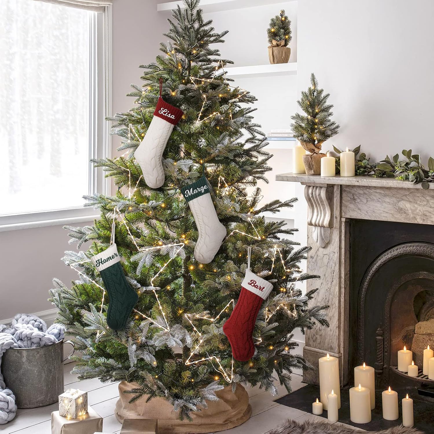 Personalized Christmas Stockings Custom Name Family Christmas Stockings 18” Large Knit Knitted Xmas Stocking for Kids, Rustic Farmhouse Fireplace Hanging Ornament Holiday Xmas Decoration (Set of 4)