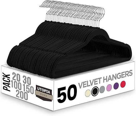 Utopia Home Velvet Hangers 50 Pack - Non-Slip Suit Hangers with 360 Degree Rotatable Hook - for Pants, Coats, Shirts & More (Black)