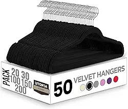 Utopia Home Cabides de veludo pacote com 50 cabides antiderrapantes - cabides pretos - cabides para terno com gancho rotativo de 360 graus - cabides resistentes - cabides para calças