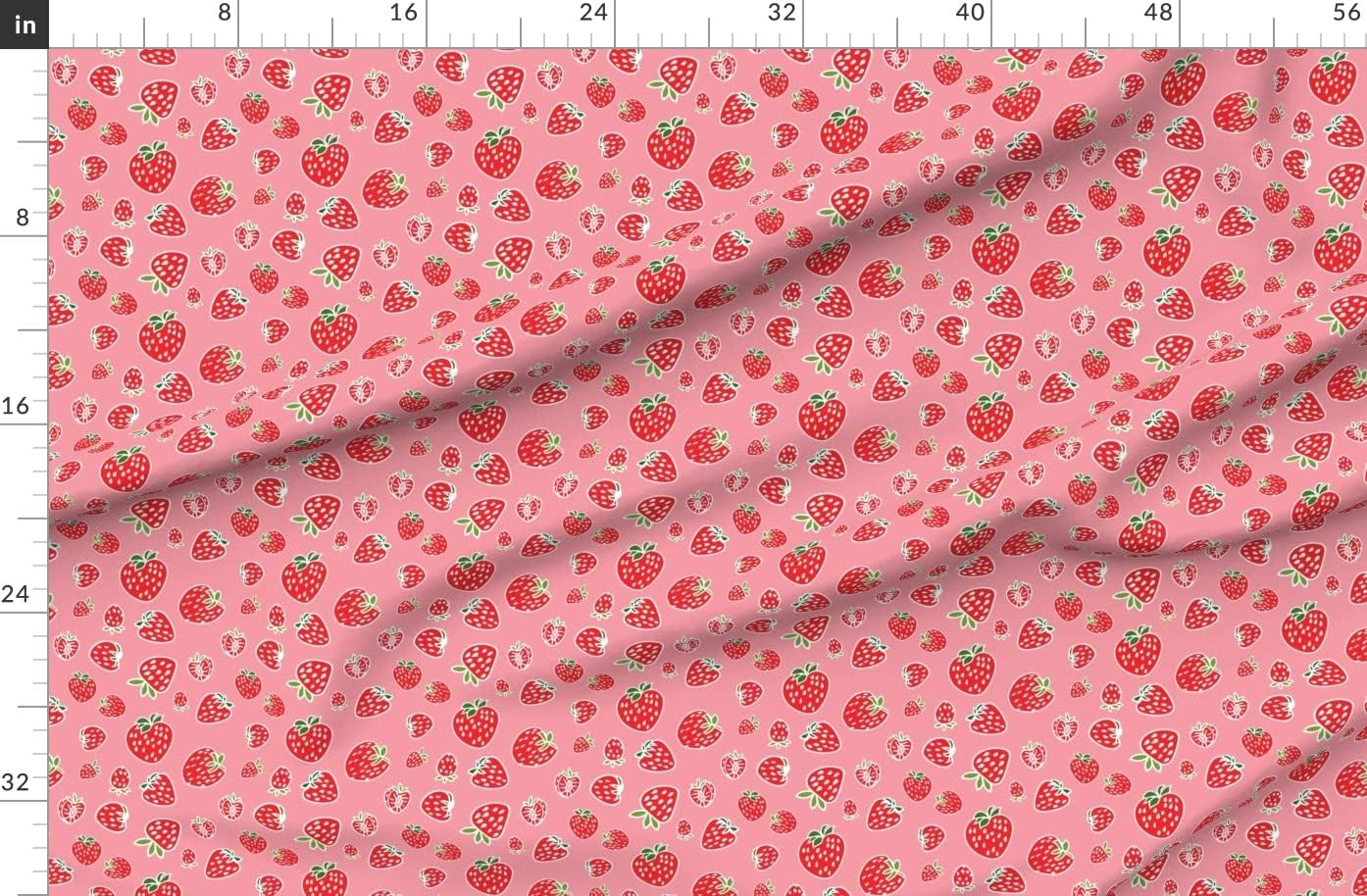 Spoonflower Fabric - Strawberry Pattern Soft Strawberries Pink Fruit Berries Red Food Printed on Polartec(R) Fleece Fabric by The Yard - Sewing Blankets Loungewear and No-Sew Projects