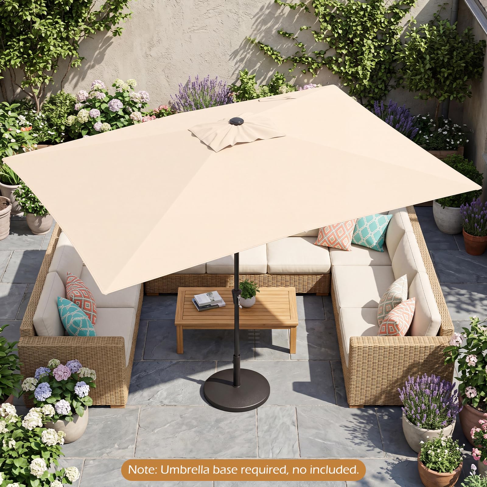 COSTWAY Sonnenschirm 300 x 200 cm, rechteckiger Balkonschirm, beidseitig um 30° knickbar, Gartenschirm mit Kurbel, Terrassenschirm, Marktschirm für Balkon, Garten, Terrasse (Beige)
