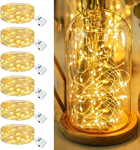 Paquete de 6 luces de hadas a pilas, 20 luces LED parpadeantes de 7 pies, 3 modos, mini luces a granel impermeables para tarros de masón, jarrones,