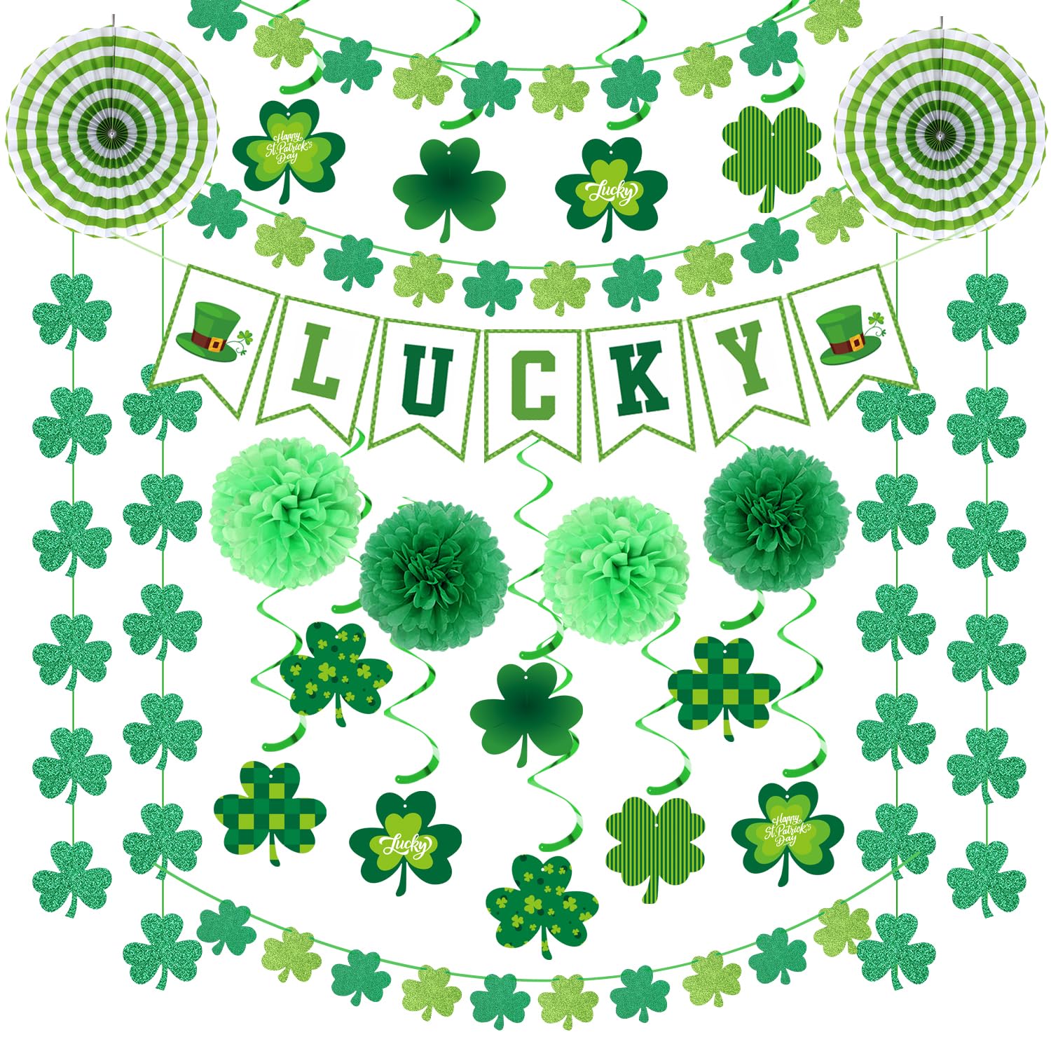 St-Patricks Day Party-Decoration Green-Shamrock Garland - 25pcs Saint St. Patrick's Tissue Paper Pom Poms Fan Streamers Swirl,Irish Lucky Banner, Baby Shower Birthday Hanging Decor Lasting Surprise