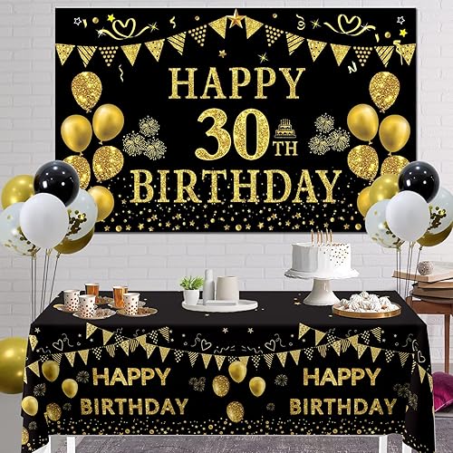 Miniatura 5 de Trgowaul Decoraciones de cumpleaños número 30 para mujeres y hombres, pancarta de feliz cumpleaños de 30 años, 2 manteles de cumpleaños, 60 globos