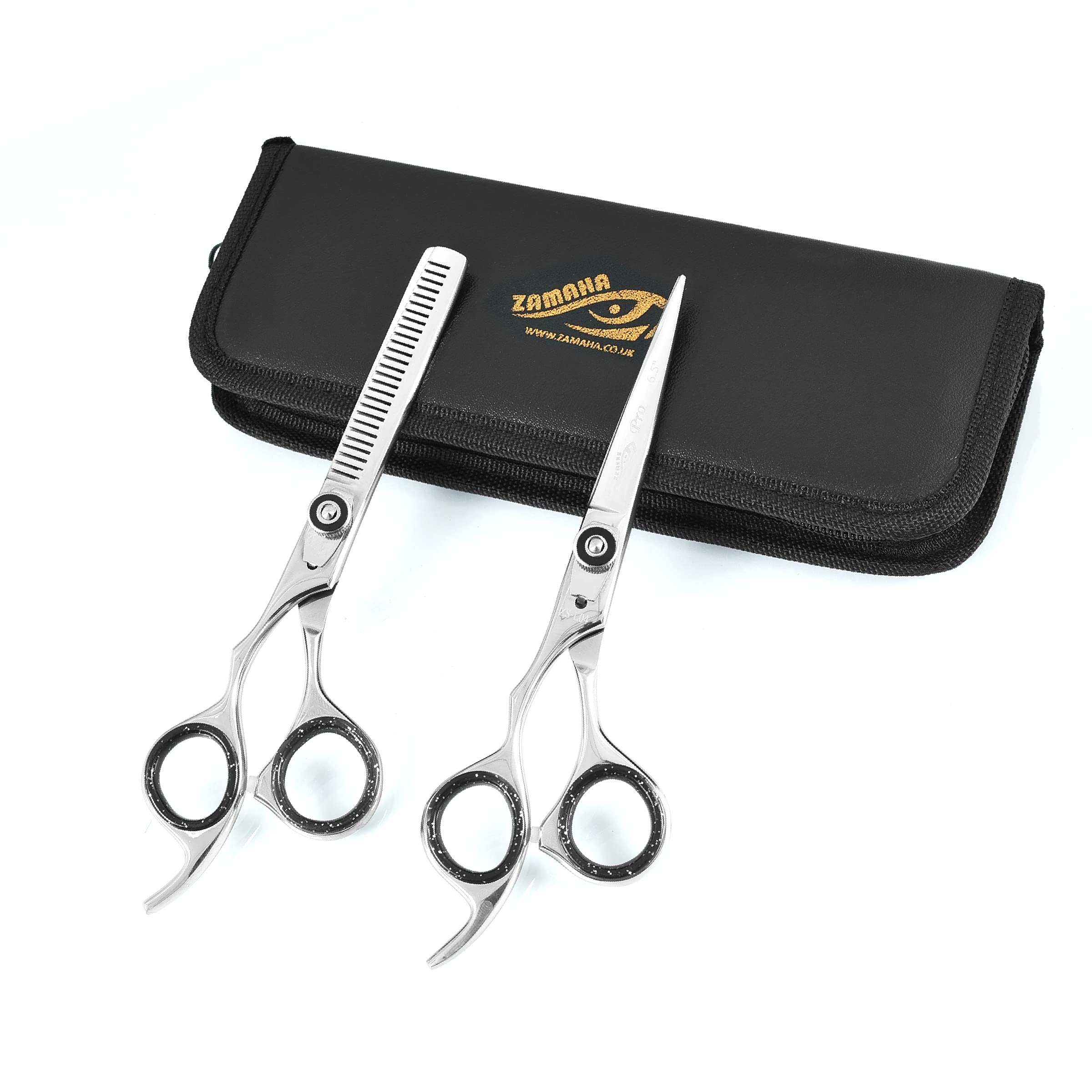 ZAMAHA Lefty Friseur Professionelle Haarrasierschere - Linkshänder 16,5 cm Haarschere (Schneiden + Ausdünnen) - Poliertes Finish