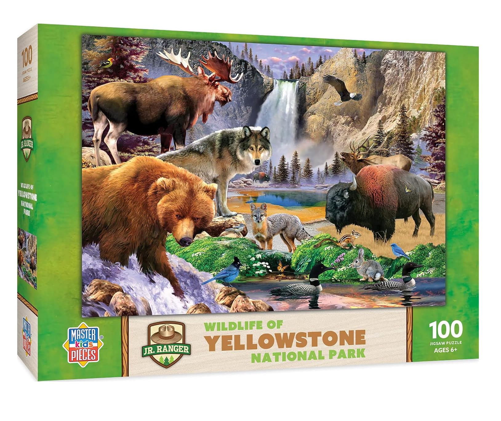 MasterPieces - 100 Piece Jigsaw Puzzle for Kid 6+ Years, Wildlife of Yellowstone National Park, Educational and Fun Game, Gift Idea for Children, 19" x 14"