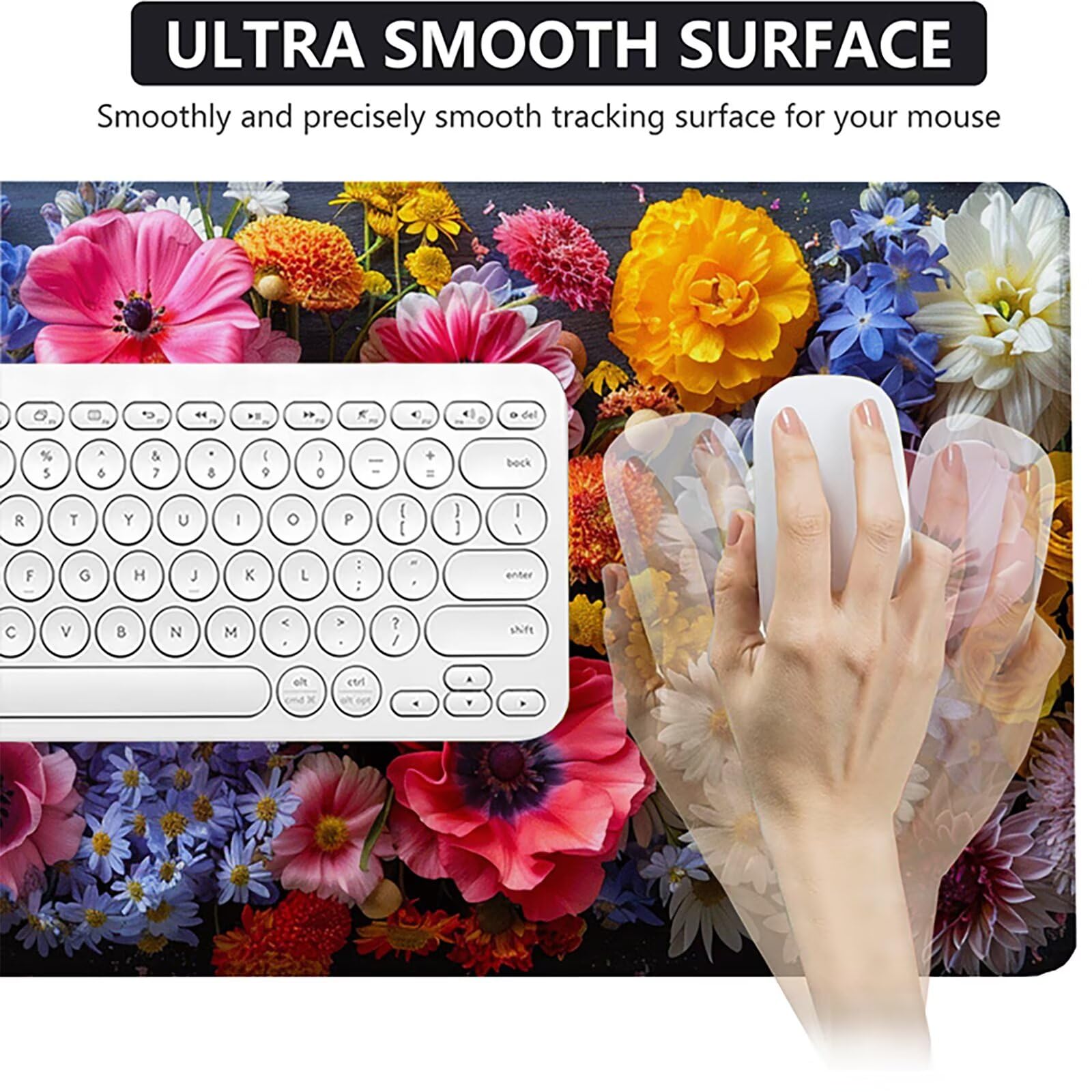 Flor Alfombrilla Ratón Gaming XXL 1500x800mm, Alfombrilla Gaming Rosa Mousepad con Base de Goma Antideslizante, Impermeable Desk Mat para Teclado y Raton, Accesorios Gaming, Regalos de Hombre 1-0