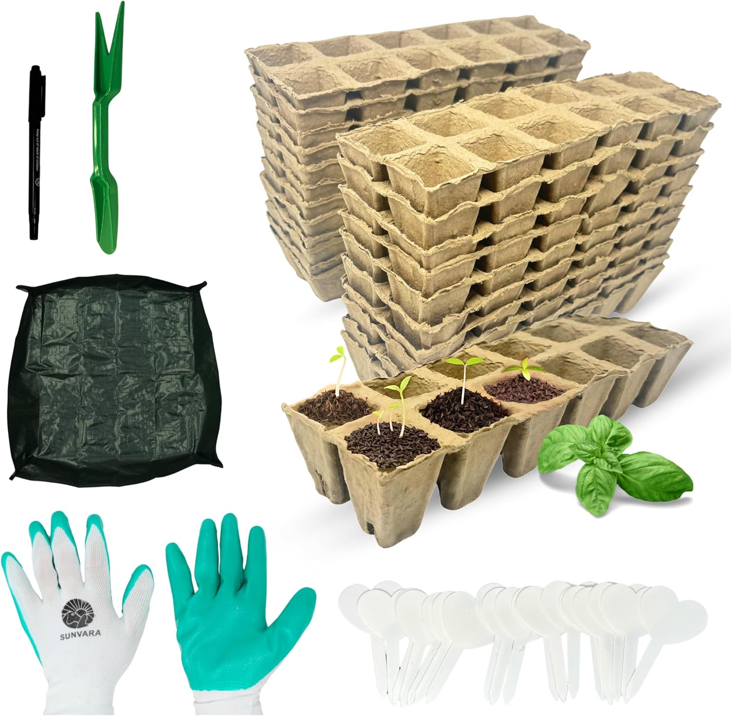 SunVara Peat Pots for Seedlings 300 Pcs, Biodegradable Seed Starter Pots with Drainage Holes, Nursery Germination Pots for Vegetables, Herbs, Flowers – Indoor Outdoor Garden