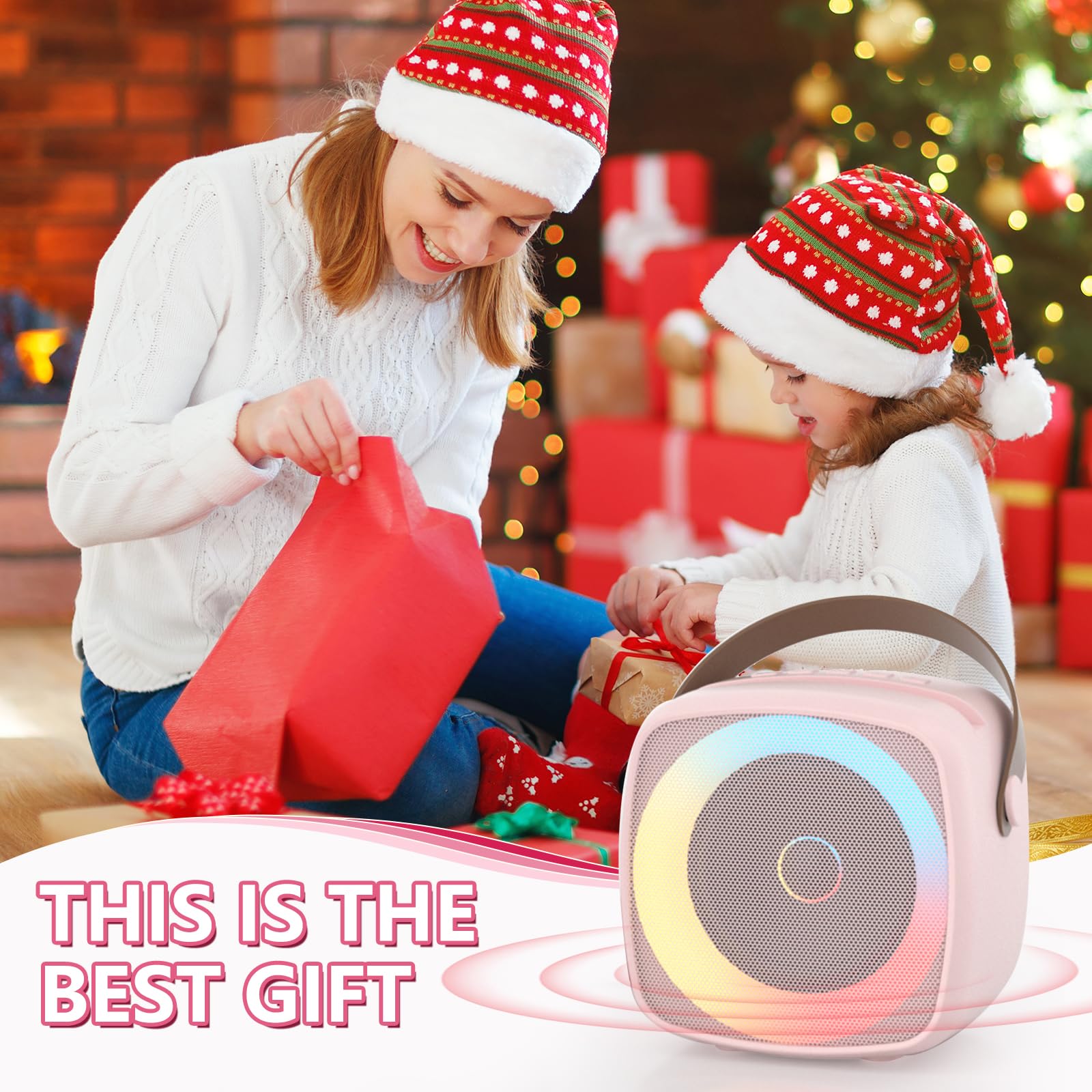 Machine Karaoké 2 Microphones pour Garçons Filles, Enfants Adultes Enceinte Bluetooth Portable avec Support Téléphone, Enceinte avec Lumières LED et Changer de Voix pour Fêtes à Domicile