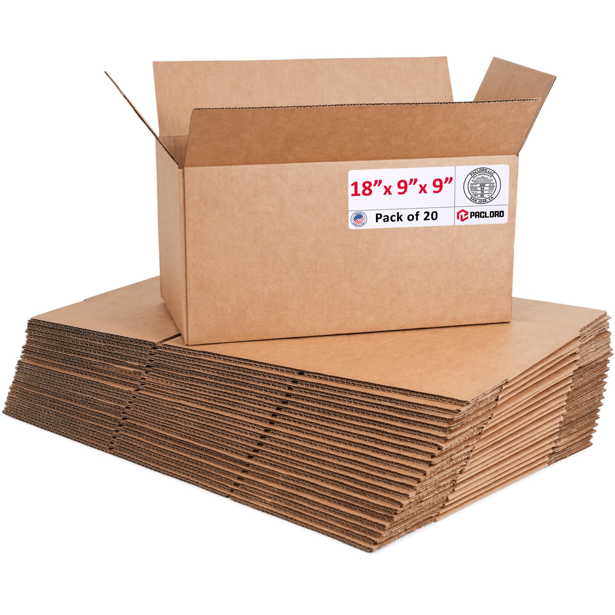 Long Cardboard Boxes 18"L x 9"W x 9"H (Pack of 20) - USA-Made Packing Boxes for Moving, Shipping, or Storage - USPS, UPS, FedEx Approved - Professional Packing Supplies for Moving | USA-Made Packing Boxes for Moving, Shipping, or Storage - USPS, UPS, FedEx Approved - Professional Packing Supplies