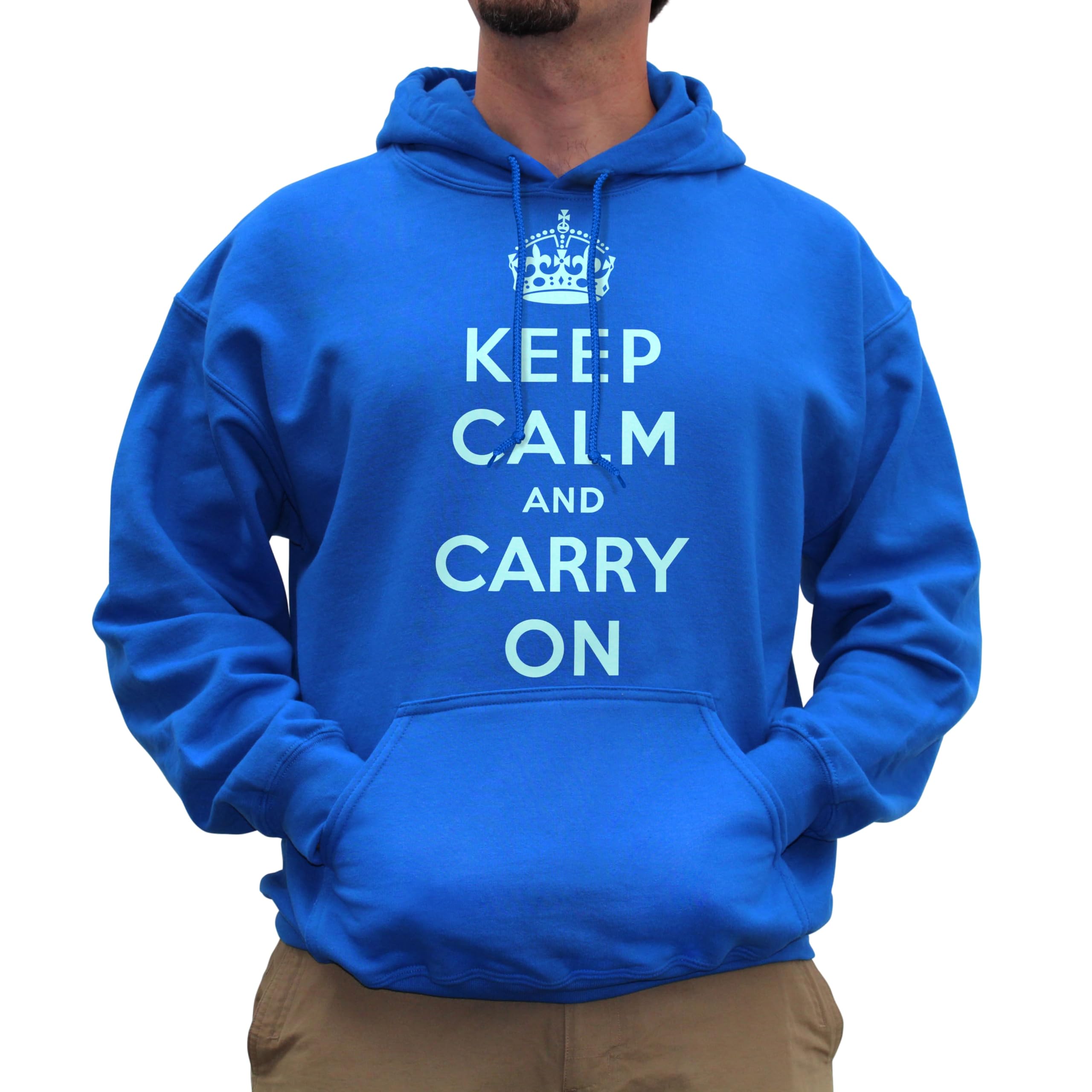 Nutees Keep Calm And Carry On WWII War Poster Hoodie (Royal Blue), X-Large