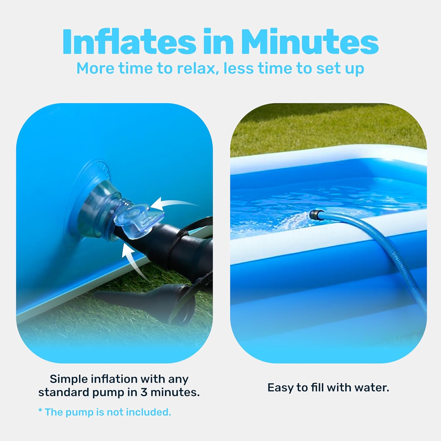 SLOOSH Inflatable Pool for Adults with Seats, 120" x 72" x 22" Full-Sized Blow Up Durable Thickened Above Ground Family Pool, Large Swimming Pools for Backyard Garden Lawn Summer Water Party, Blue