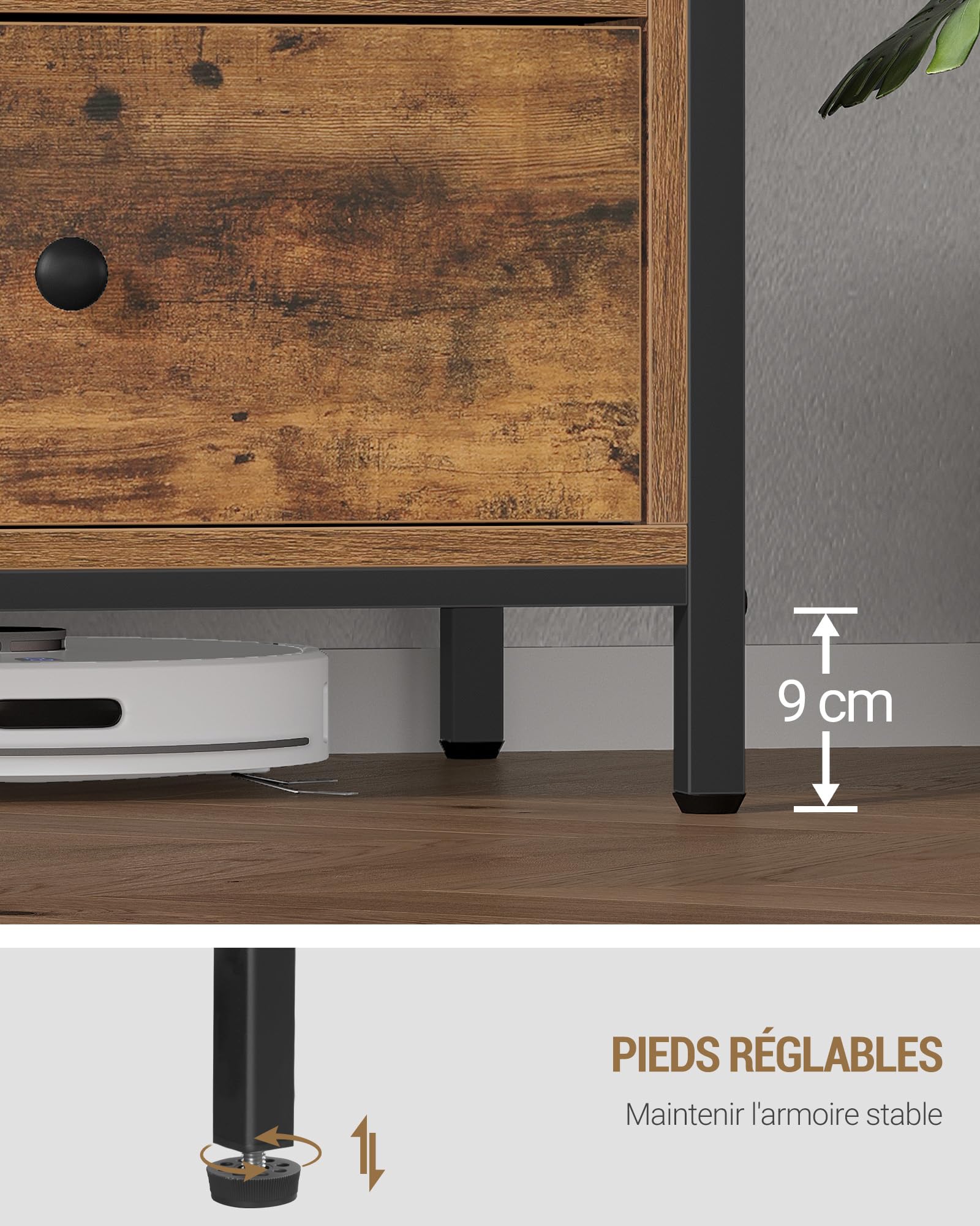 Hzuaneri Meuble TV, 147 cm Marron Rustique, avec 4 tiroirs 2 Compartiments