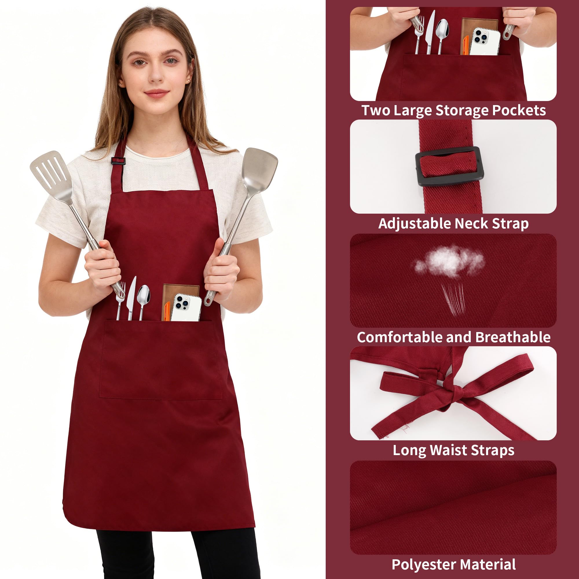 Confezione da 10 grembiuli da cuoco regolabili, unisex, con 2 tasche, per catering, ristorante, cucina