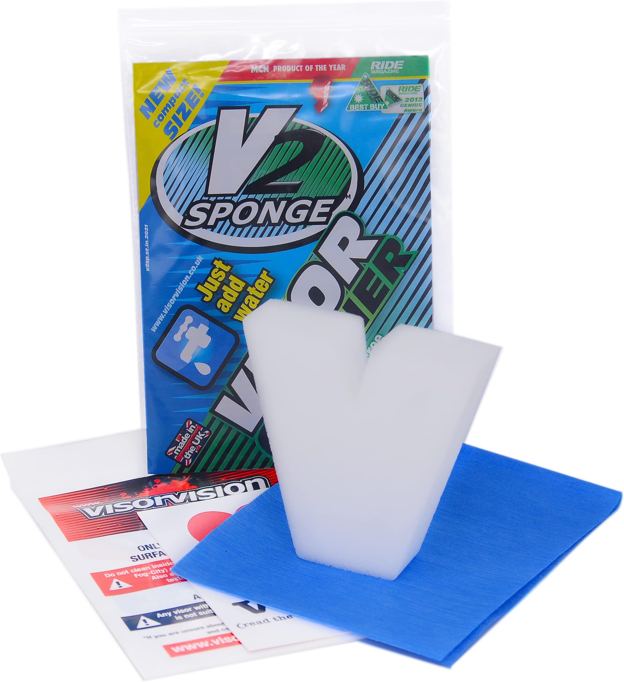V2 SPONGE POCKET PACK MOTORCYCLE VISOR CLEANER X 2