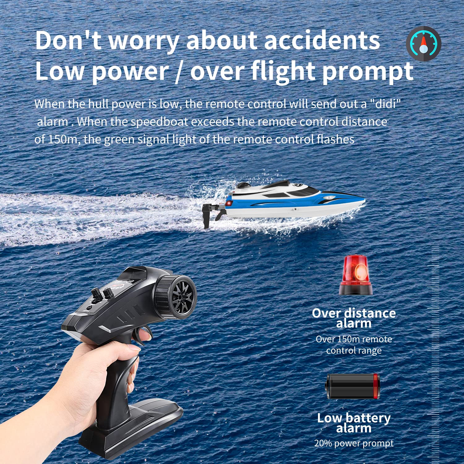 Barco de Velocidades a Prueba de Agua Control Remoto Impermeable Modelo de Juguete Bicicleta Eléctrica Yate L100 (Azul)