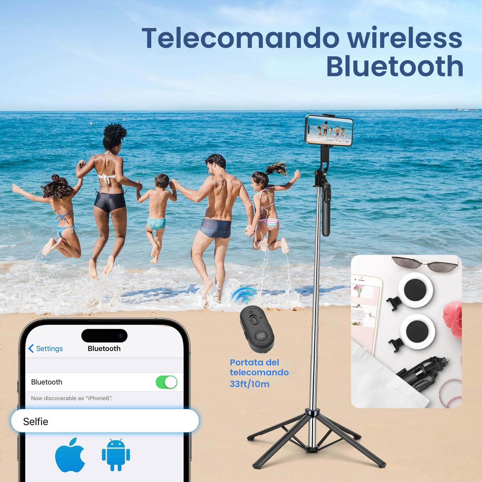 Treppiede per cellulare Vlogging-Kit per iPhone/Android, selfie stick da 180 cm con 2 luci di riempimento e microfono senza fili, treppiede per smartphone, kit di partenza per Tiktok/YouTube