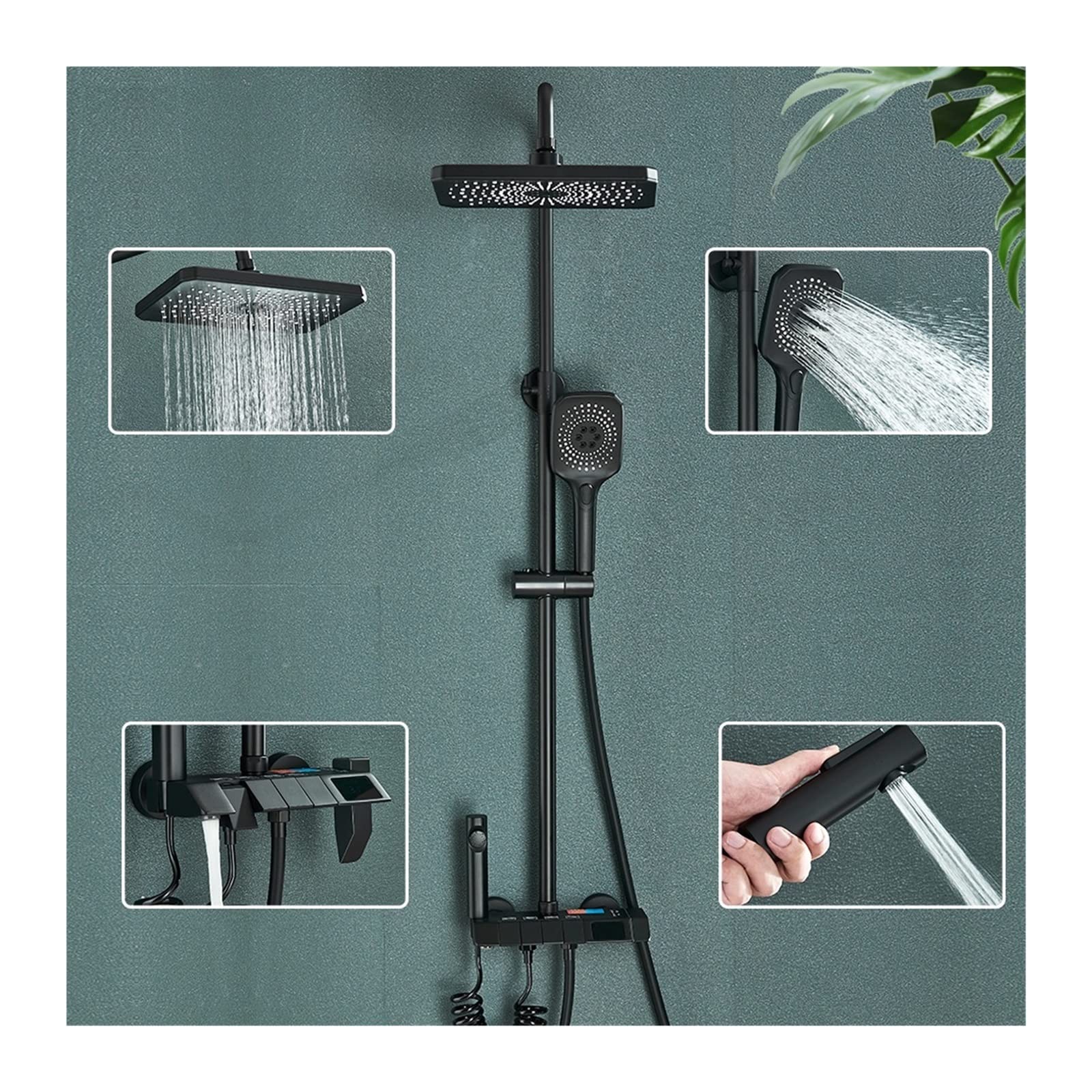 Duchas para baños, Grifo de Ducha Digital Inteligente Negro Estilo Piano, Sistema de baño, Grifo Mezclador Digital Gris, bidé, Ducha, para baño, Negro, sin Pantalla-1