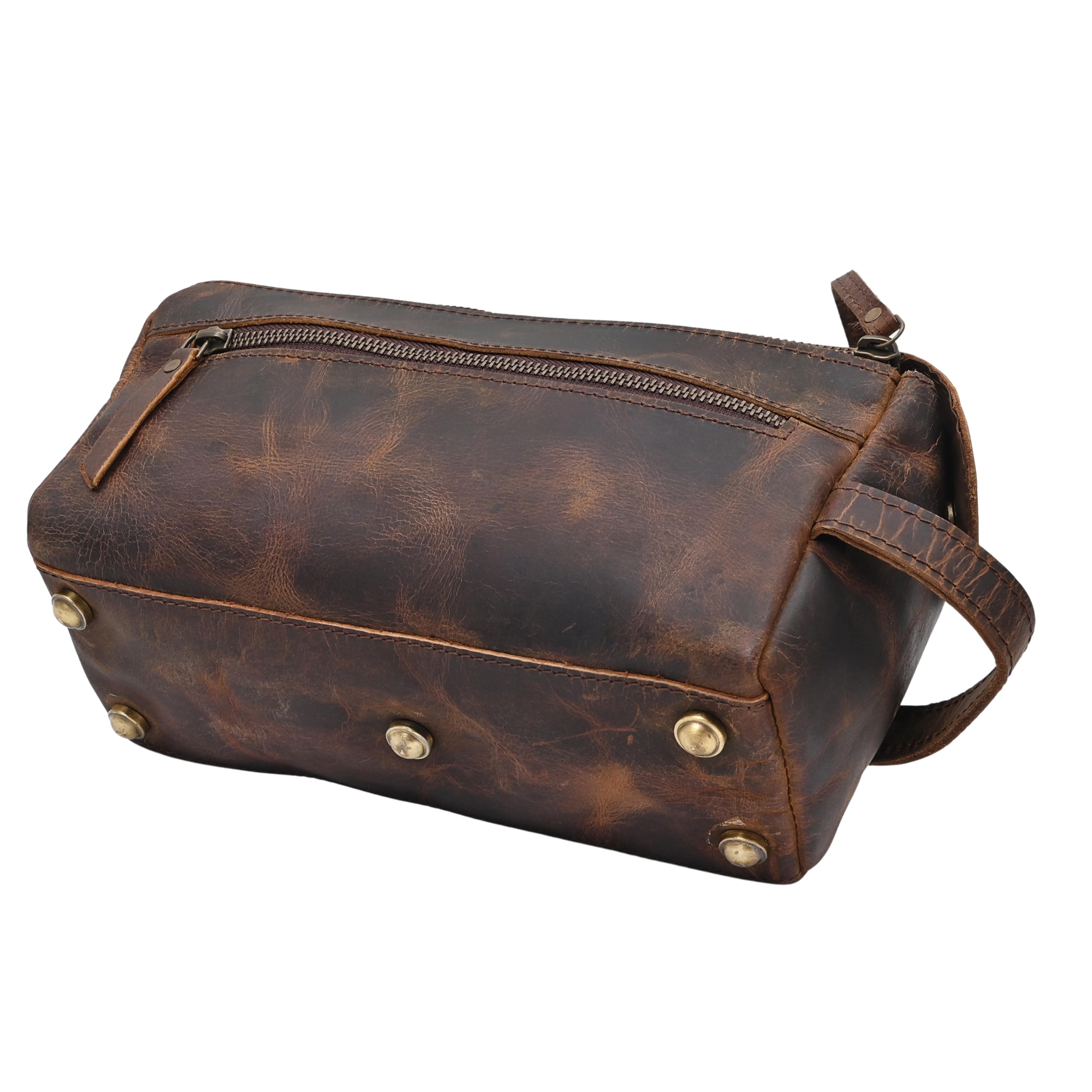 Neceser colgante de piel auténtica de búfalo con forro impermeable para hombres y mujeres, hecho a mano, vintage, de cuero marrón envejecido, kit de viaje, Interior espacioso: amplio