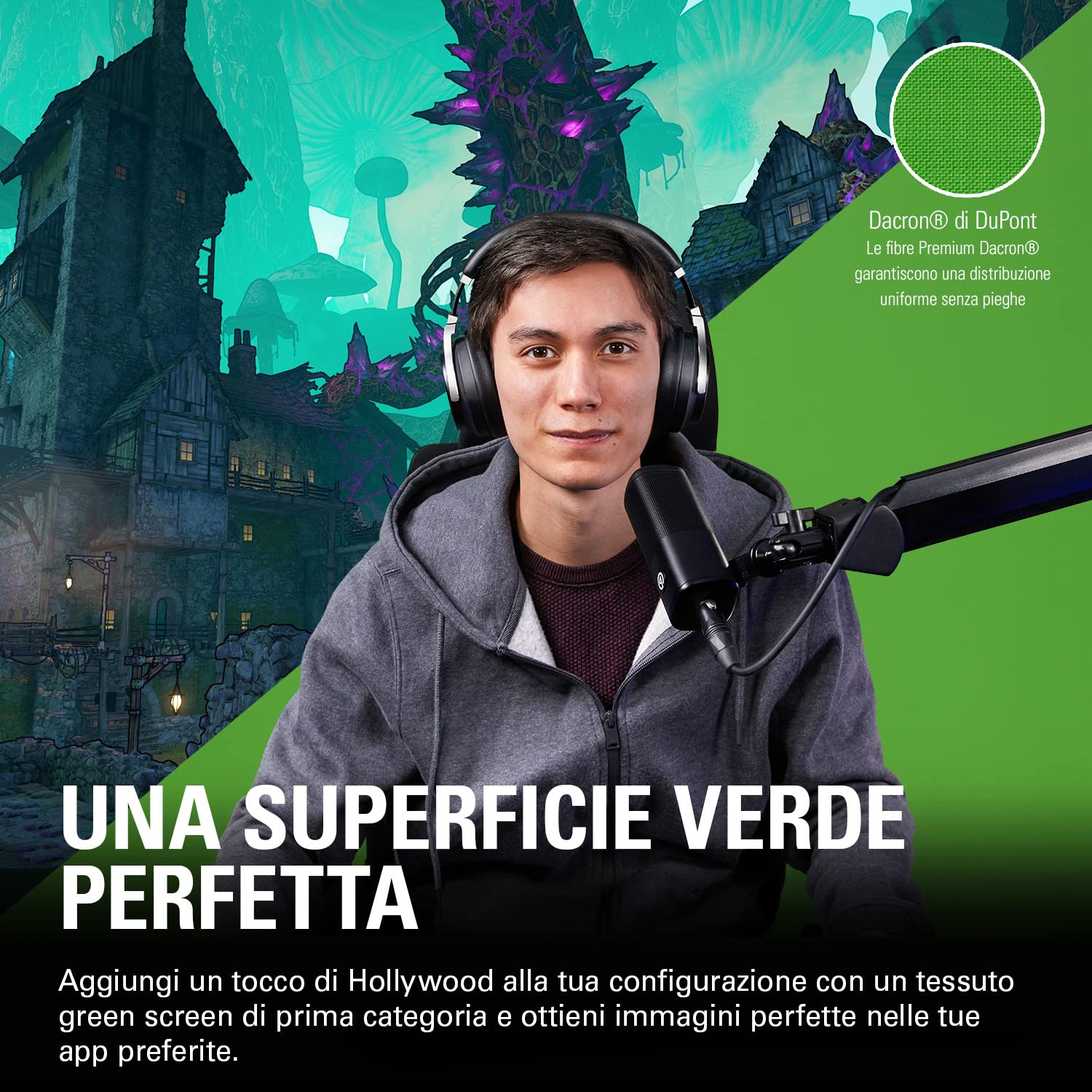 Elgato Green Screen XL - 2x1.82m pannello chroma key retrattile per streaming, videoconferenze, su Instagram, TikTok, Zoom, Teams, OBS