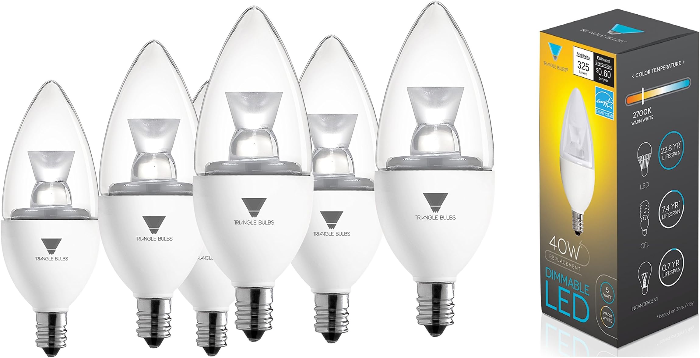 T95035-6 5W E12 LED Candelabra Equivalent to 40W Incandescent Bulb, Chandelier Led Light Bulbs (6 Pack)