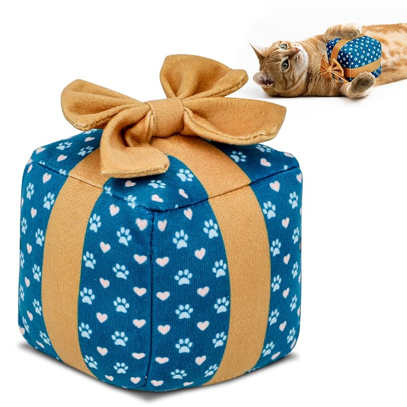 Brinquedo com catnip para gatos Caixa de Presente em Pelúcia PUPROAR Azul 7,62 cm