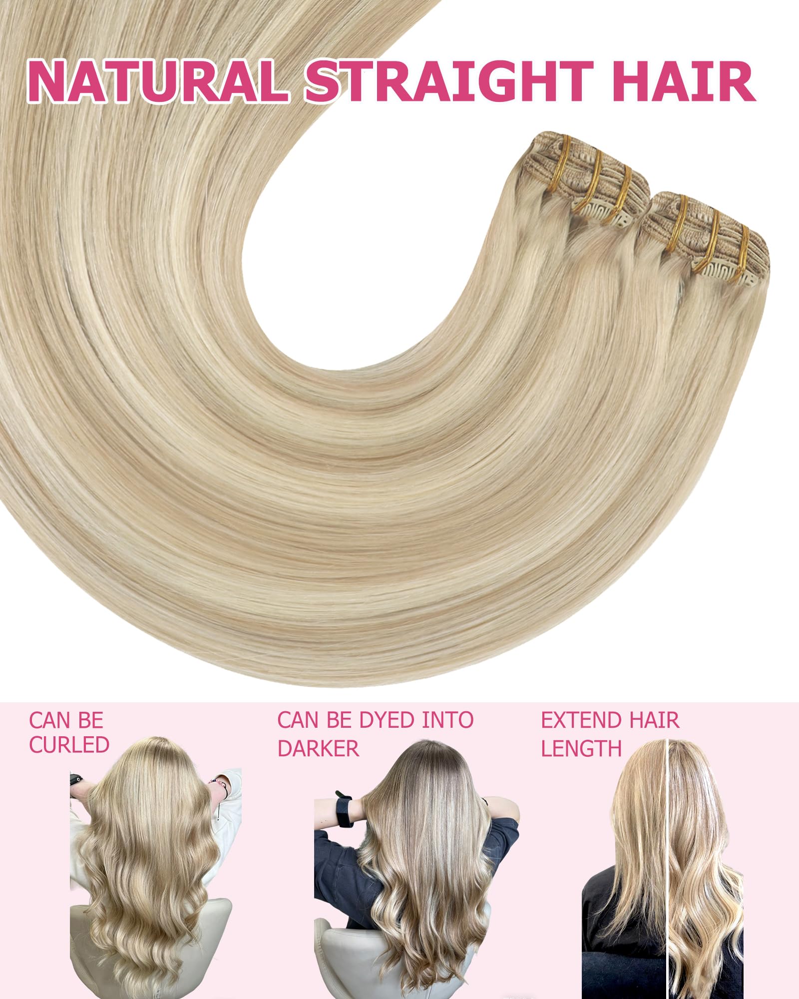 YoungSee Clip in Extensions Echthaar Blond Echthaar Extensions Clip Aschblond und Warmblond Remy Clips Haarextension Blond Clips Haarverlängerung Echt Haare Glatt für Damen 30 cm 80g 18/613