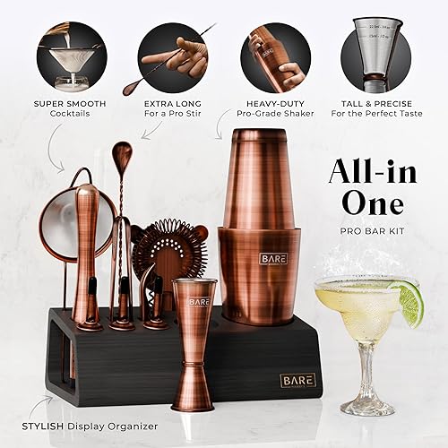 Miniatura 2 de BARE BARREL® Kit de barman para coctelería Bar Set | Juego de 14 piezas de coctelera | Utensilios de mezcla para barware de Martini para el bar en