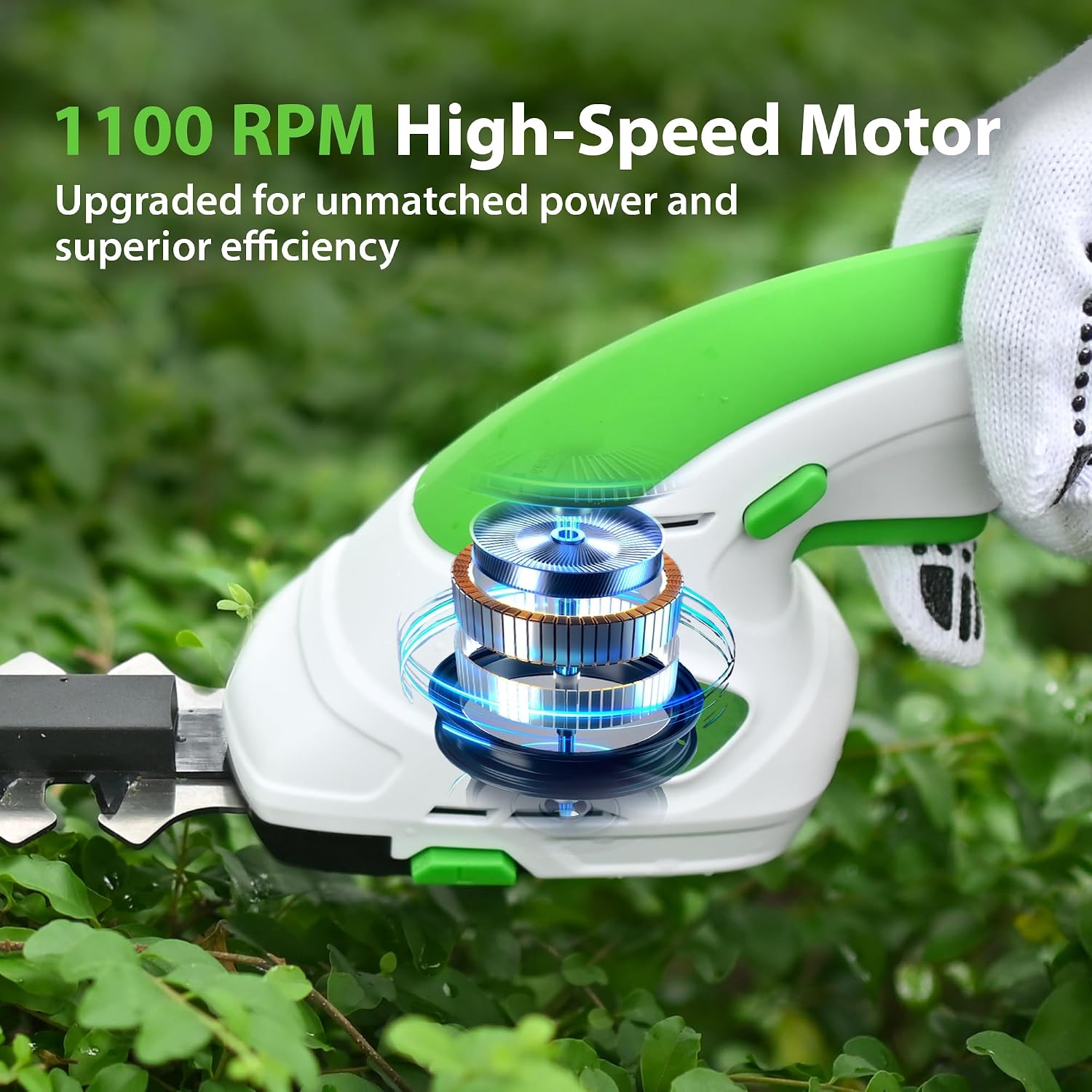 Cordless Grass Shear & Hedge Trimmer 7.2V Handheld Electric Grass Trimmer with 2 * 2000mAh Battery 2 in 1 Lightweight Shrub Trimmer Type-C Cable for Small Bushes, Lawn Edging & Garden Green