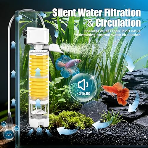 Miniatura 4 de Filtros para pecera, filtro de acuario 4 en 1 para filtración multicapa, oxigenación ajustable y hacedor de ondas, circulación de agua