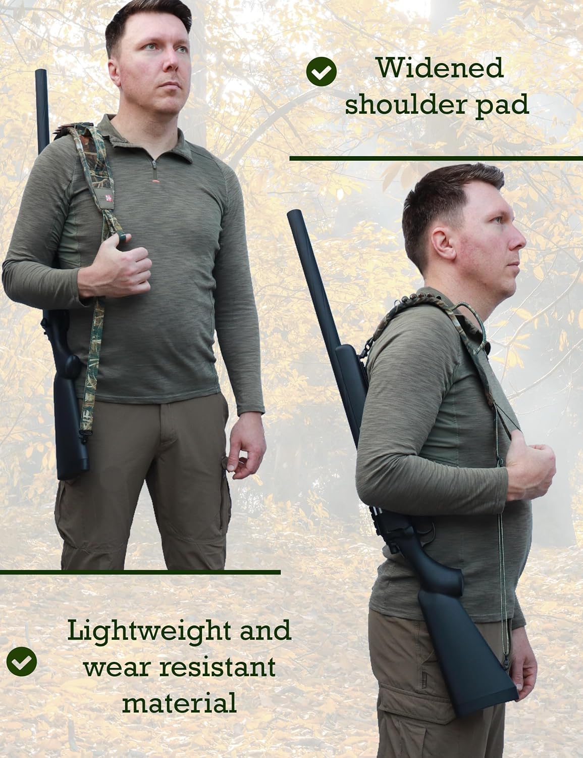 Rifle Sling with Bullet Holders and Swivels, Comfortable Neoprene Padded 2 Point Gun Sling, Adjustable Length Rifle Strap for Ruger 10/22, Savage Axis or Remington 700, Sturdy Hunting Strap, Camo