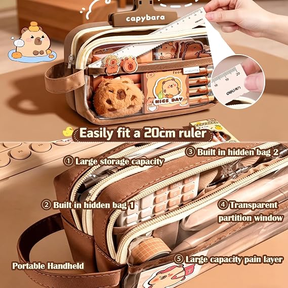 KFSCIP ﻿55 PCS Set Capybara Pencil Case, Capybara Stationery Set with Capybara Pens, Stickers, Stationary and Sticky Notes for Office Kids Students School