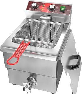 EGGKITPO 12L Large Electric Deep Fryer with Oil Drain and Timer Deep Fryer with Basket and Lid Stainless Steel Countertop Fryer Commercial 220V 3000W