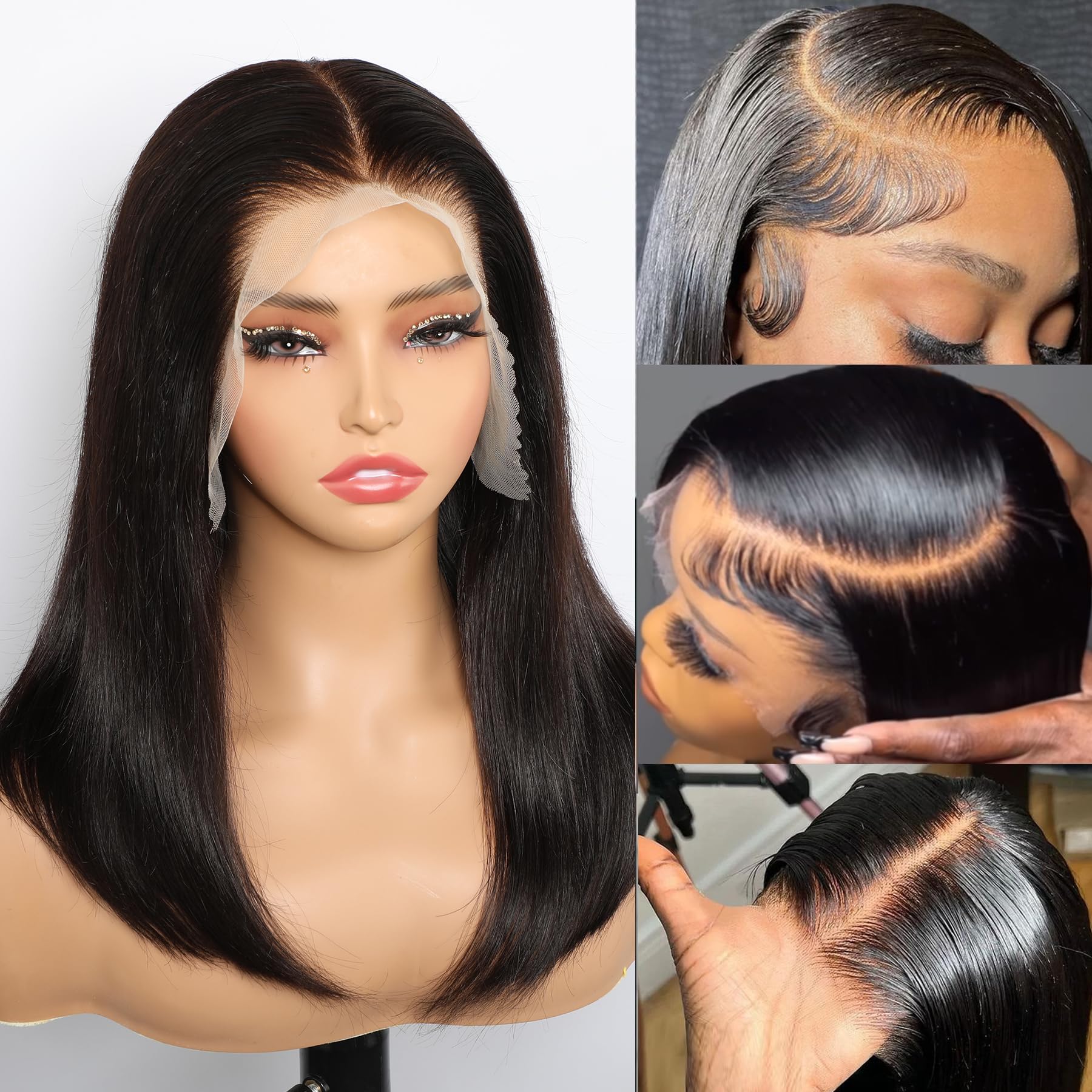 GIRLOFDREAMS Bleached Knots 13x6 Bob Lace Front Wig Human Hair Straight Transparent Lace Frontal Wigs Pre Plucked with Baby Hair Brazilian Remy 180 Density Short Natural Color Wigs for Black Women - Image 3