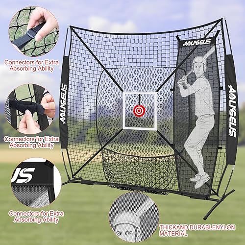 Miniatura 5 de Red de práctica de béisbol y sóftbol de 6'x6', red de lanzamiento, red de bateo, con bateador ficticio, objetivo de zona de strike adicional y marco