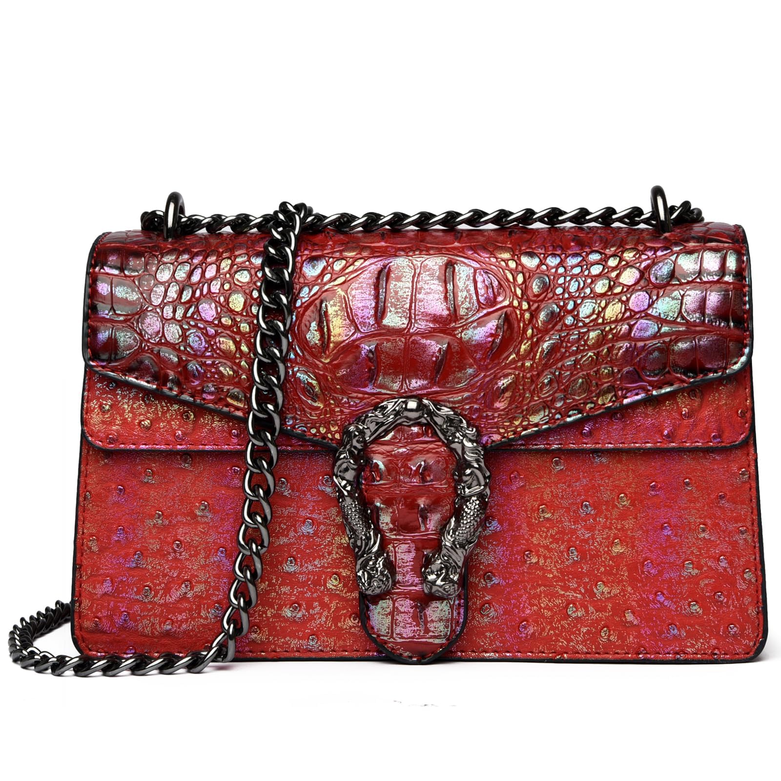 Generisch Bolso de mano de moda para mujer, bolso de hombro versátil, elegante bolso de hombro impermeable con patrón de avestruz, bolsa de cadena, bolsillo para teléfono móvil, citas, trabajo, viajes