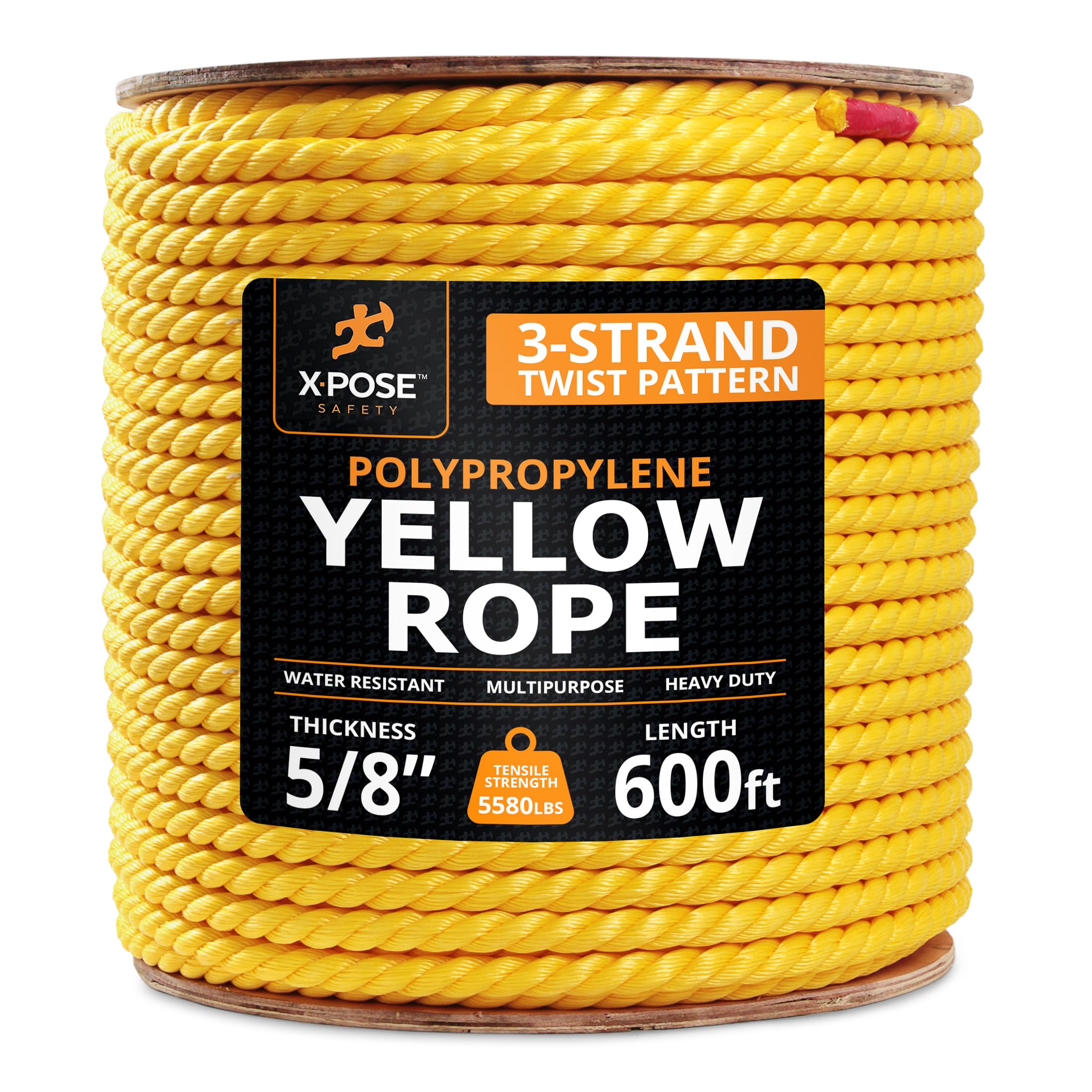 Yellow Twisted Polypropylene Rope, 5/8