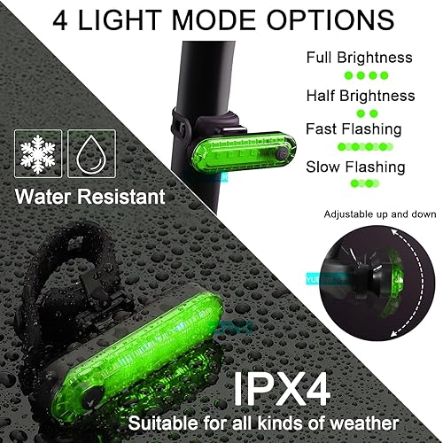 Miniatura 6 de Paquete de 2 luces LED recargables por USB para bicicleta, luz trasera de bicicleta, reflector, luz de seguridad, impermeable, brillante, luz de