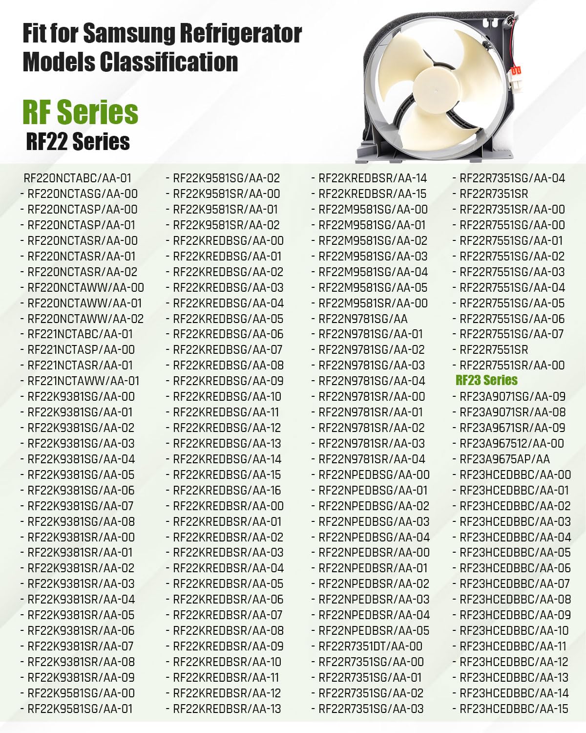 Condenser Fan Motor Fit for Samsung RF263BEAESR RF261BEAESR RF265BEAESR RF260BEAESR RS25H5111SR RF28R6241SR